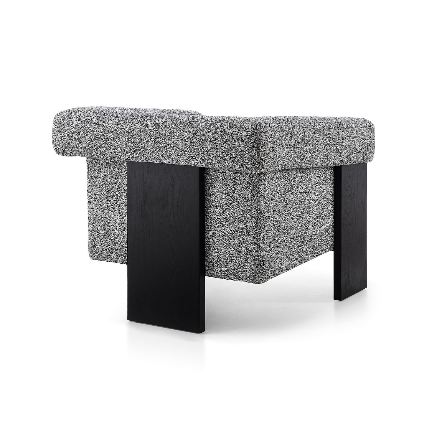 A contemporary chair with a gorgeous grey upholstery and black wood finish