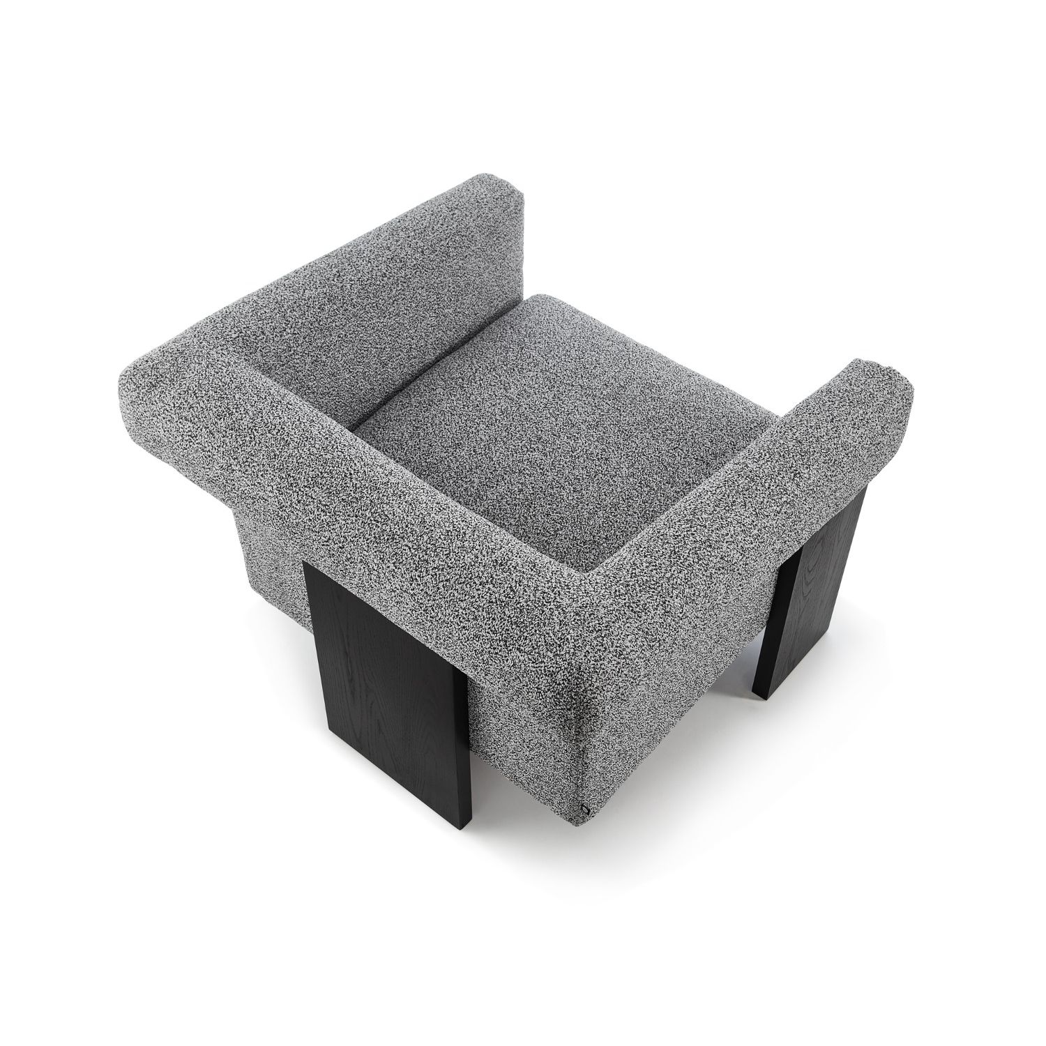 A contemporary chair with a gorgeous grey upholstery and black wood finish