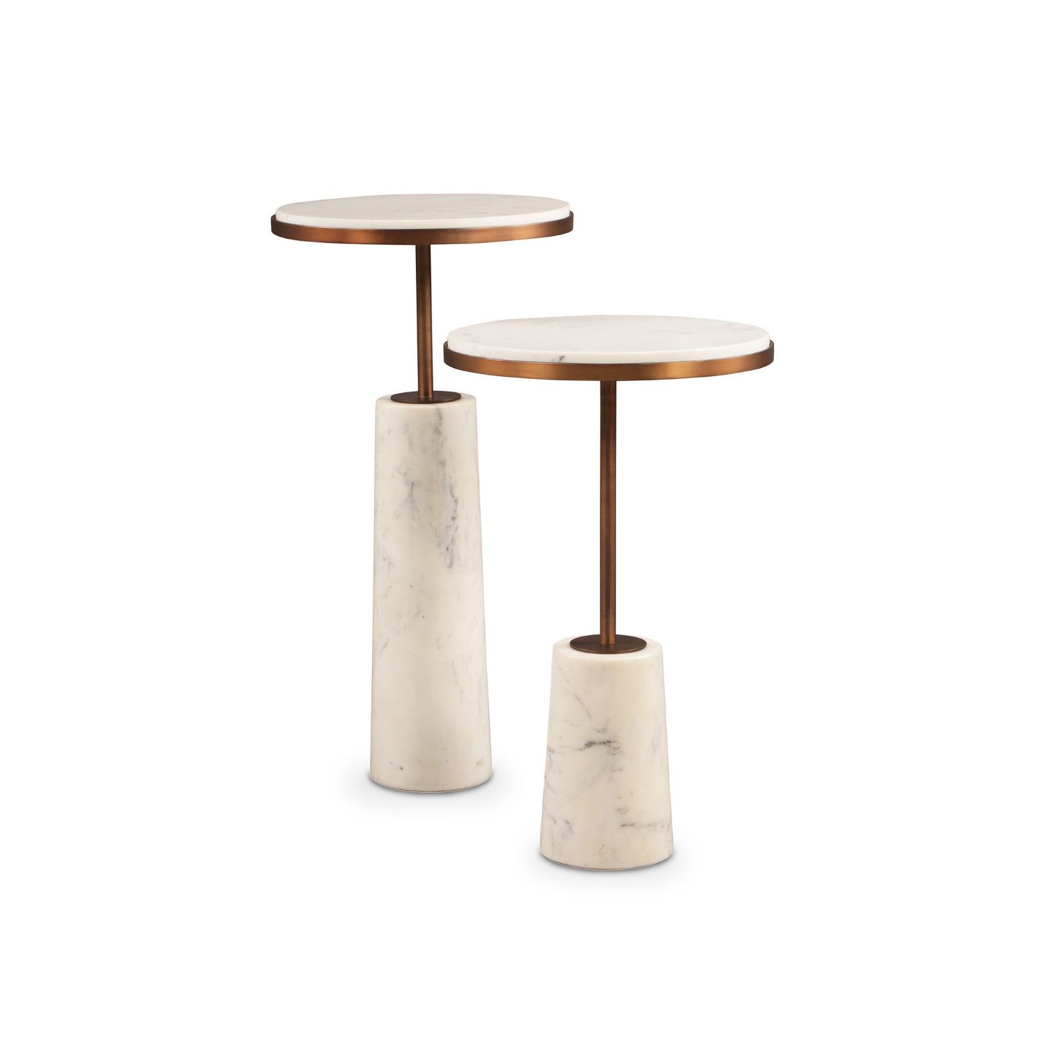 Notto Side Table - White Marble & Antique Bronze - Set of 2