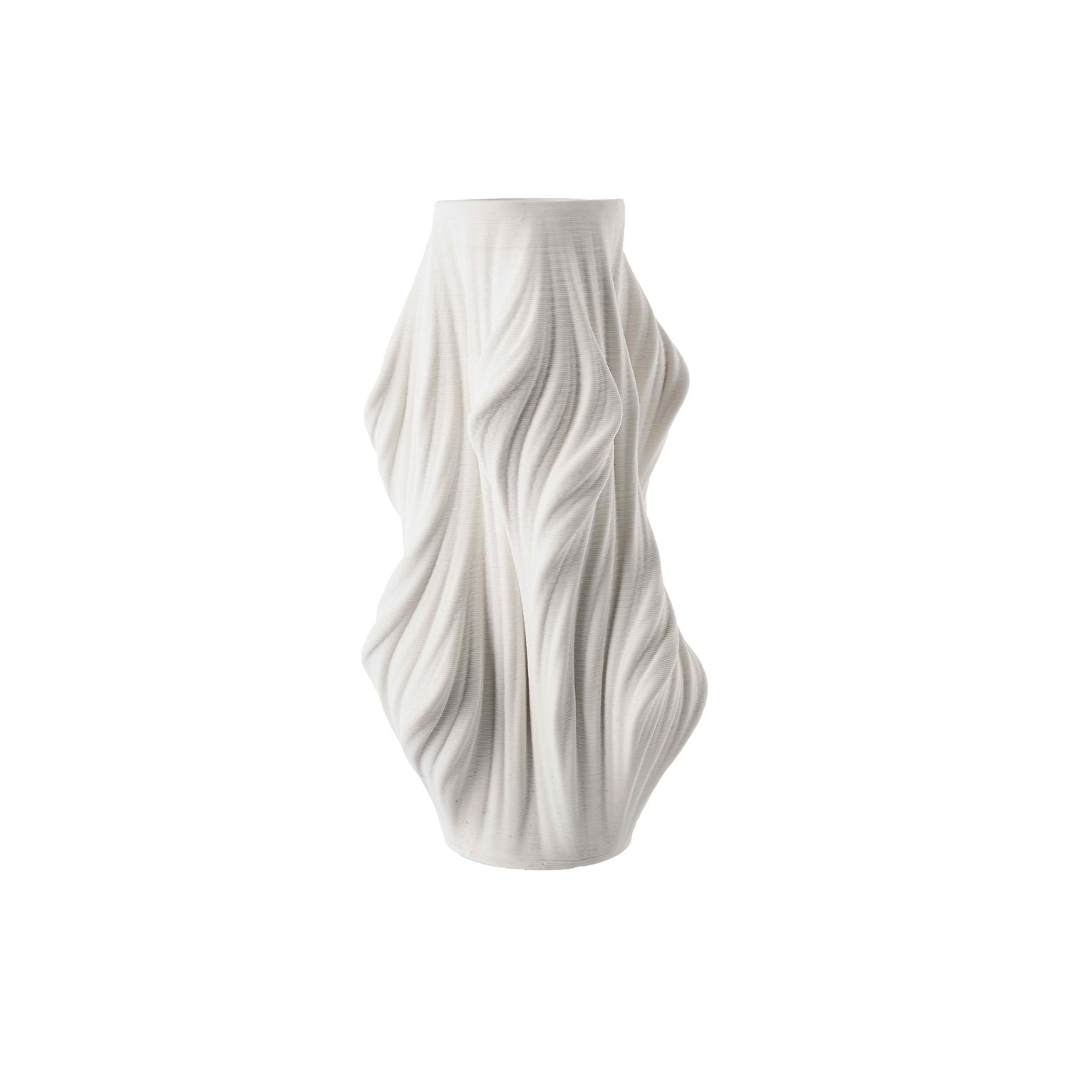 Wavy ceramic vase in white finish with a gorgeous sense of movement  in large size