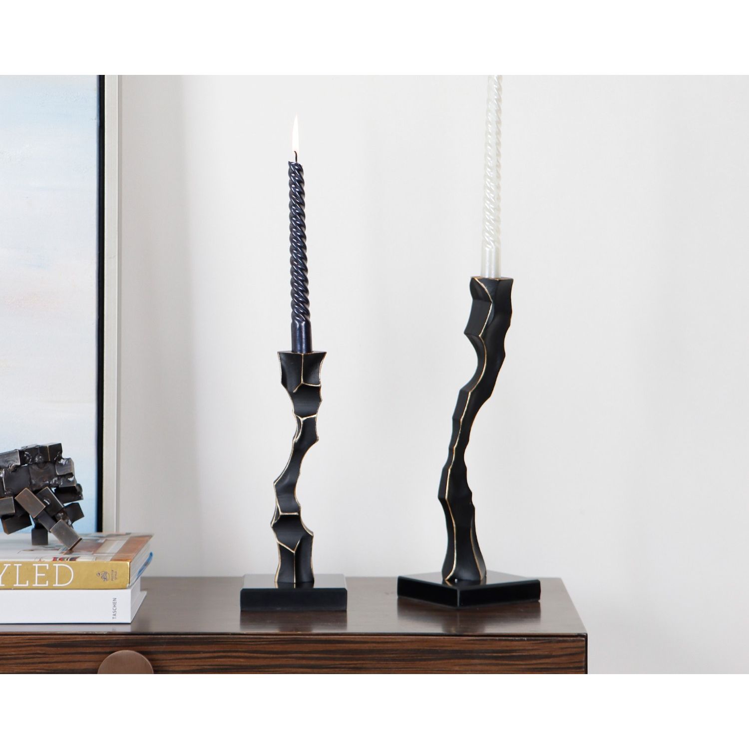 Storm Candlestick - Black Marble & Resin - Large