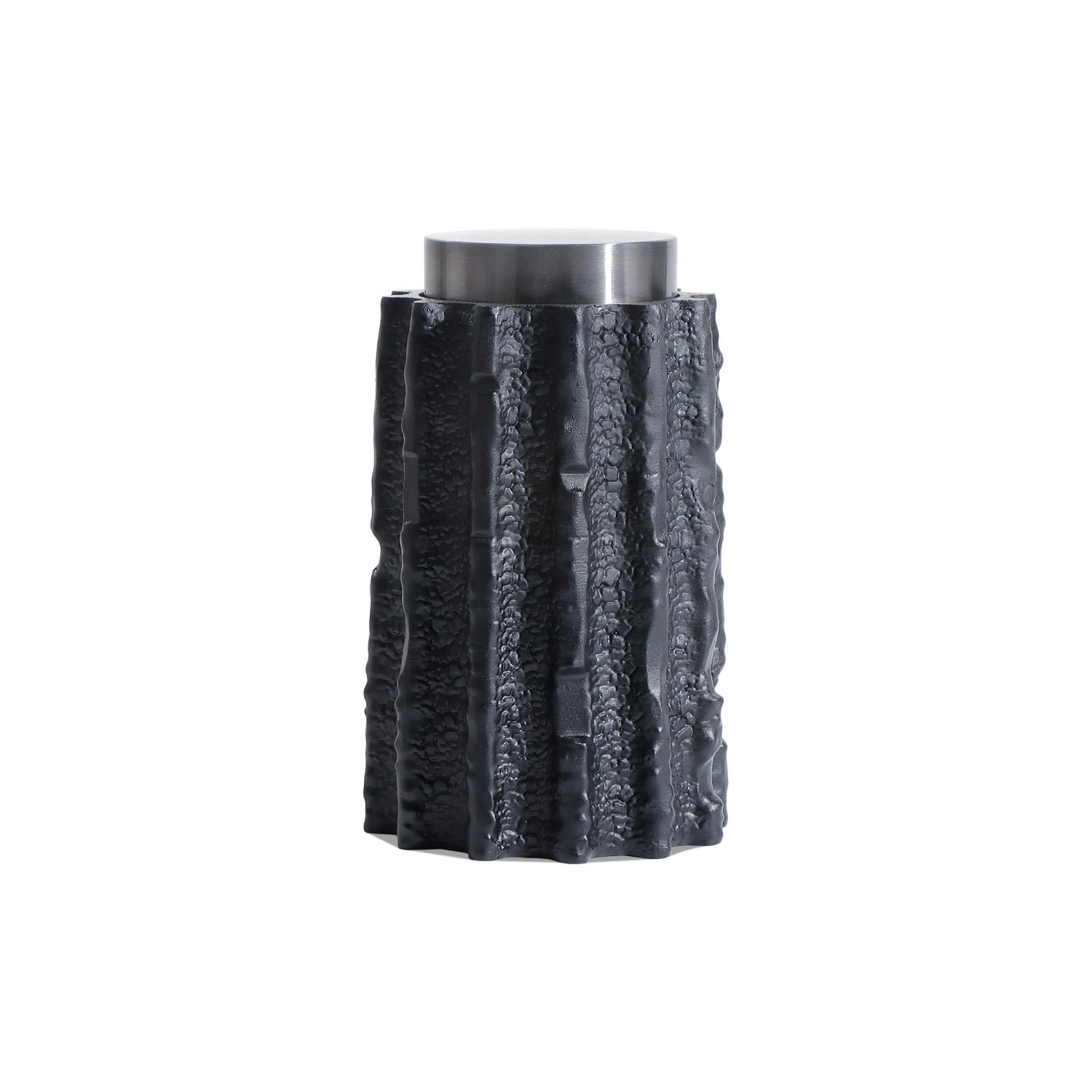 Meteorite Jar Large - Black Resin and Stainless Steel