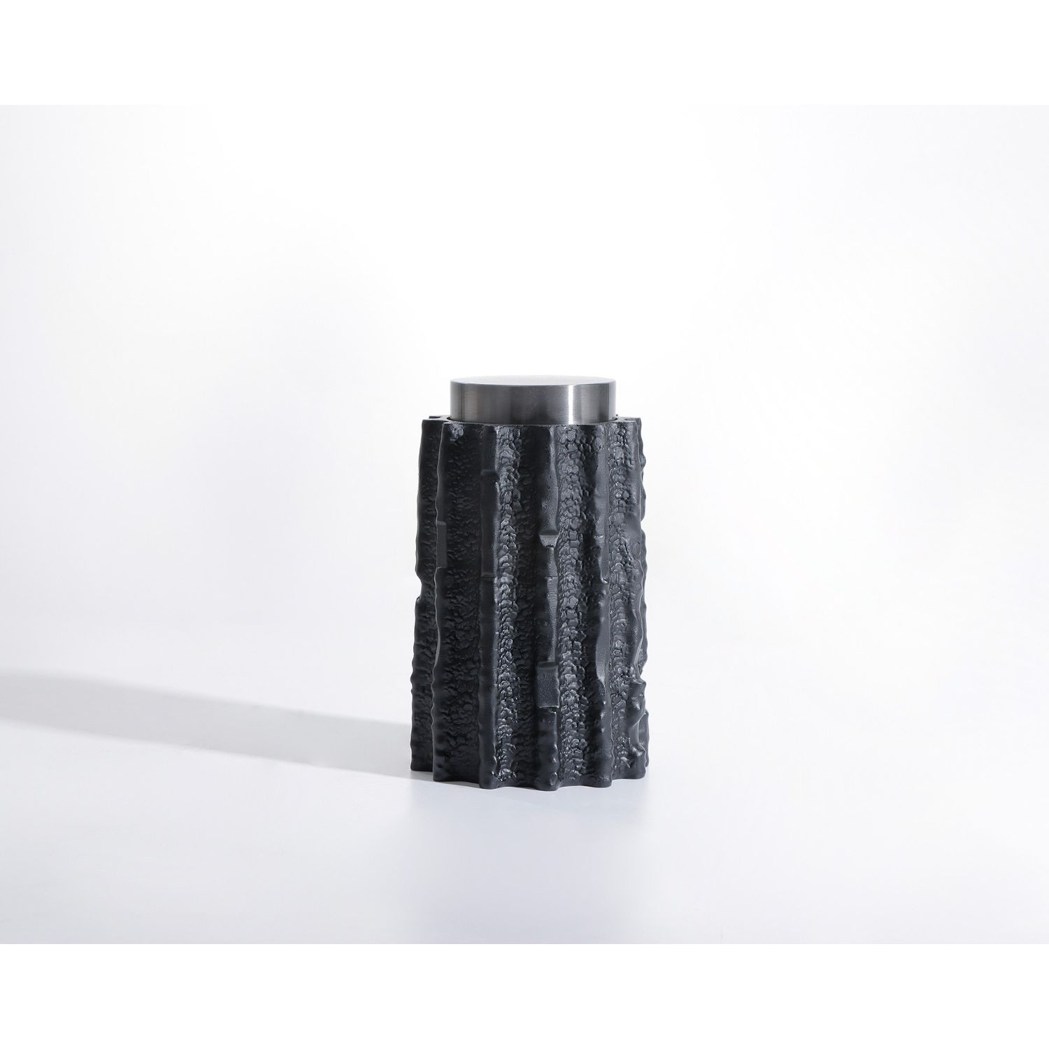 Meteorite Jar Large - Black Resin and Stainless Steel