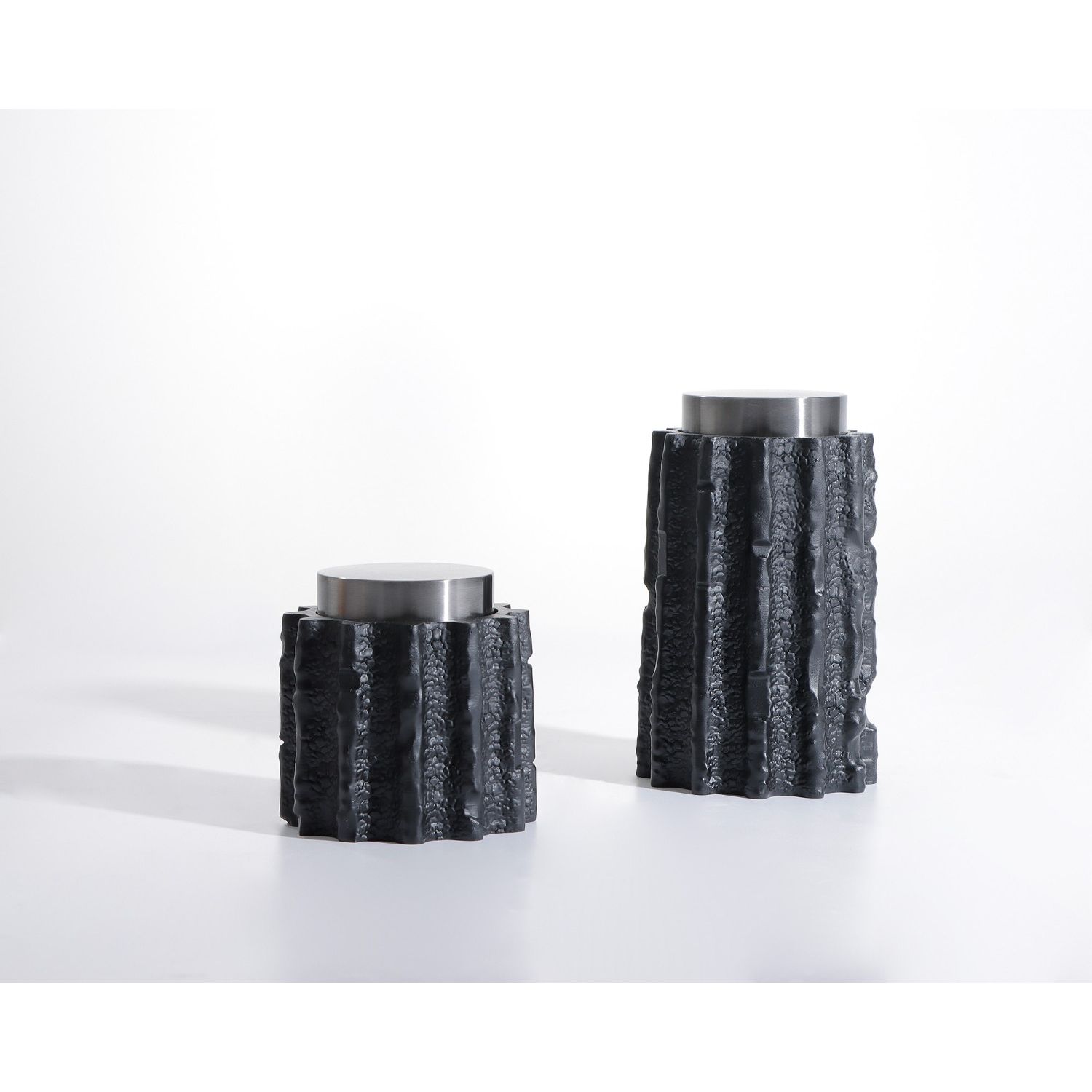 Meteorite Jar Large - Black Resin and Stainless Steel