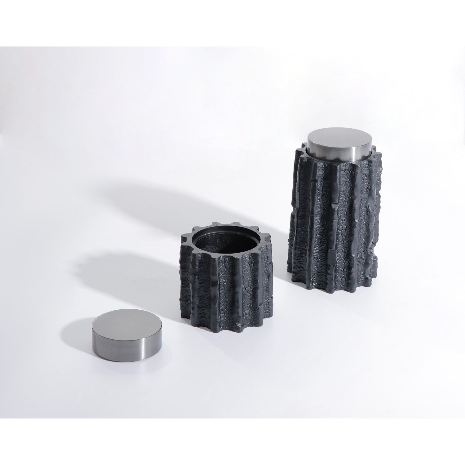 Meteorite Jar Large - Black Resin and Stainless Steel