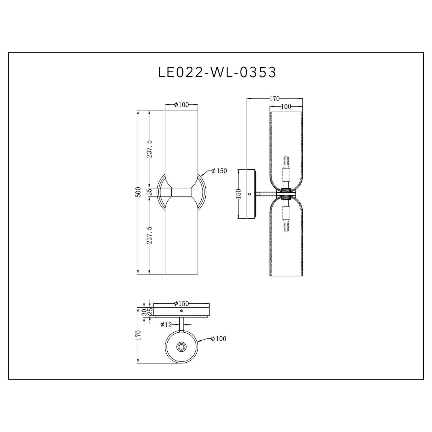 Pawson Wall Light - White, Black & Brass