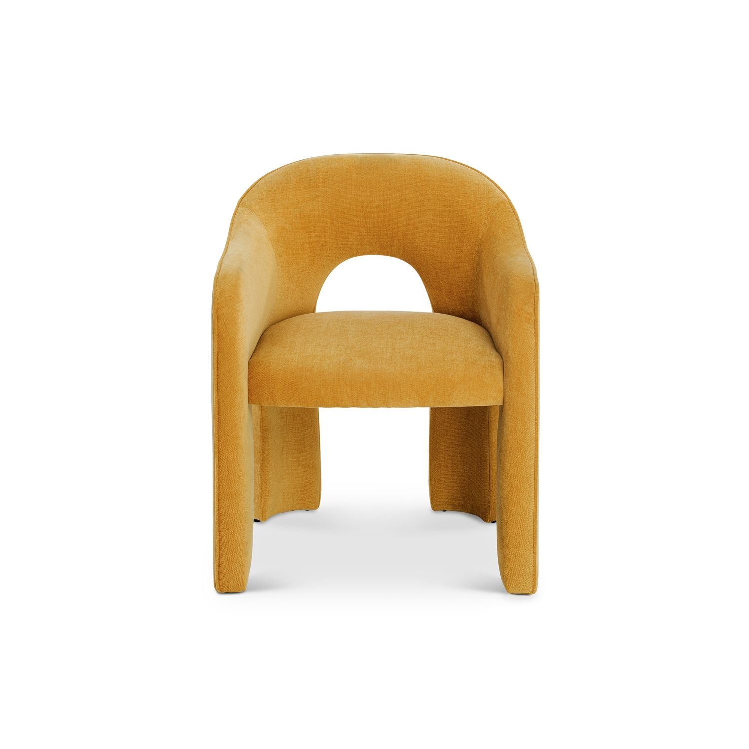Arched dining chair completely upholstered in divine mustard coloured fabric