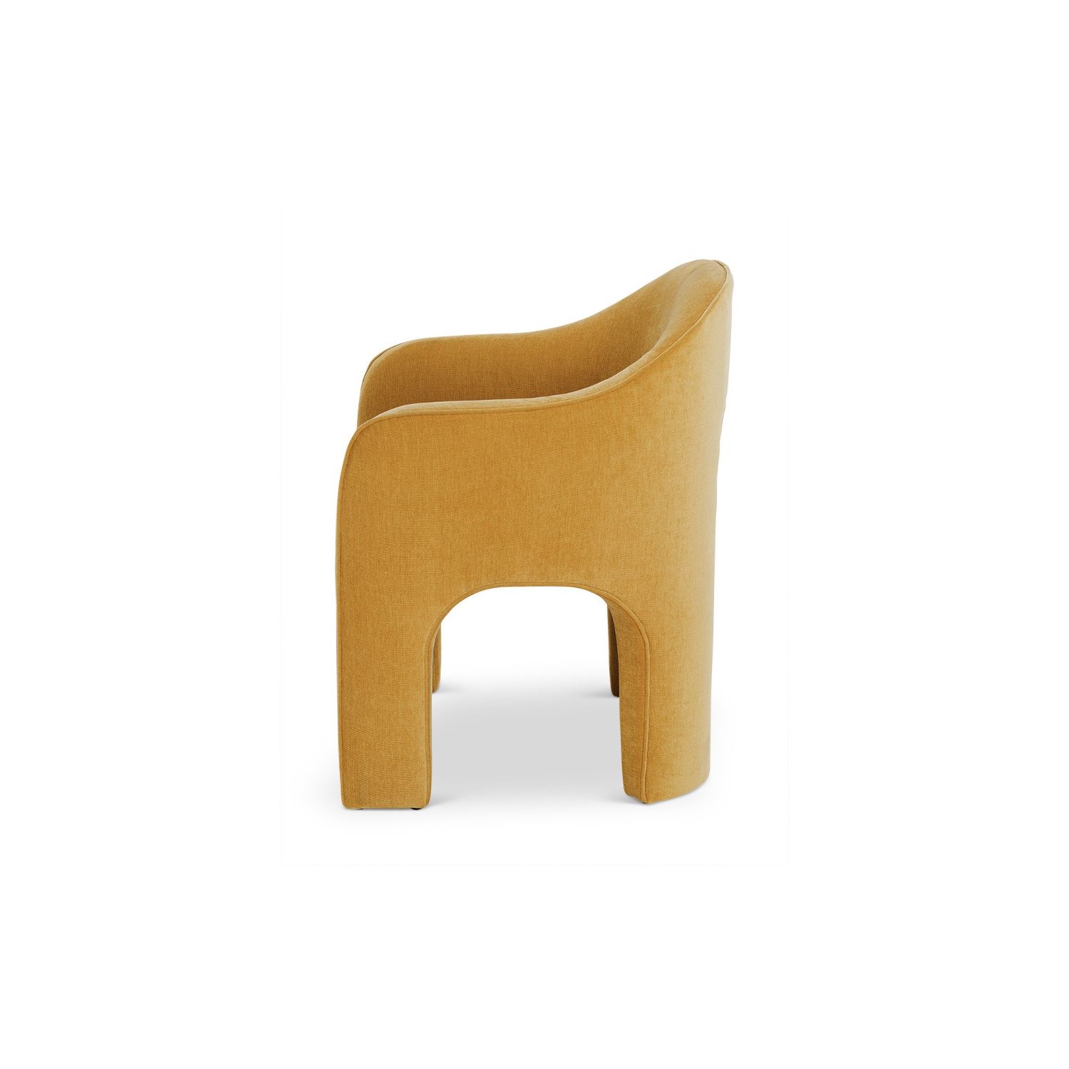 Arched dining chair completely upholstered in divine mustard coloured fabric
