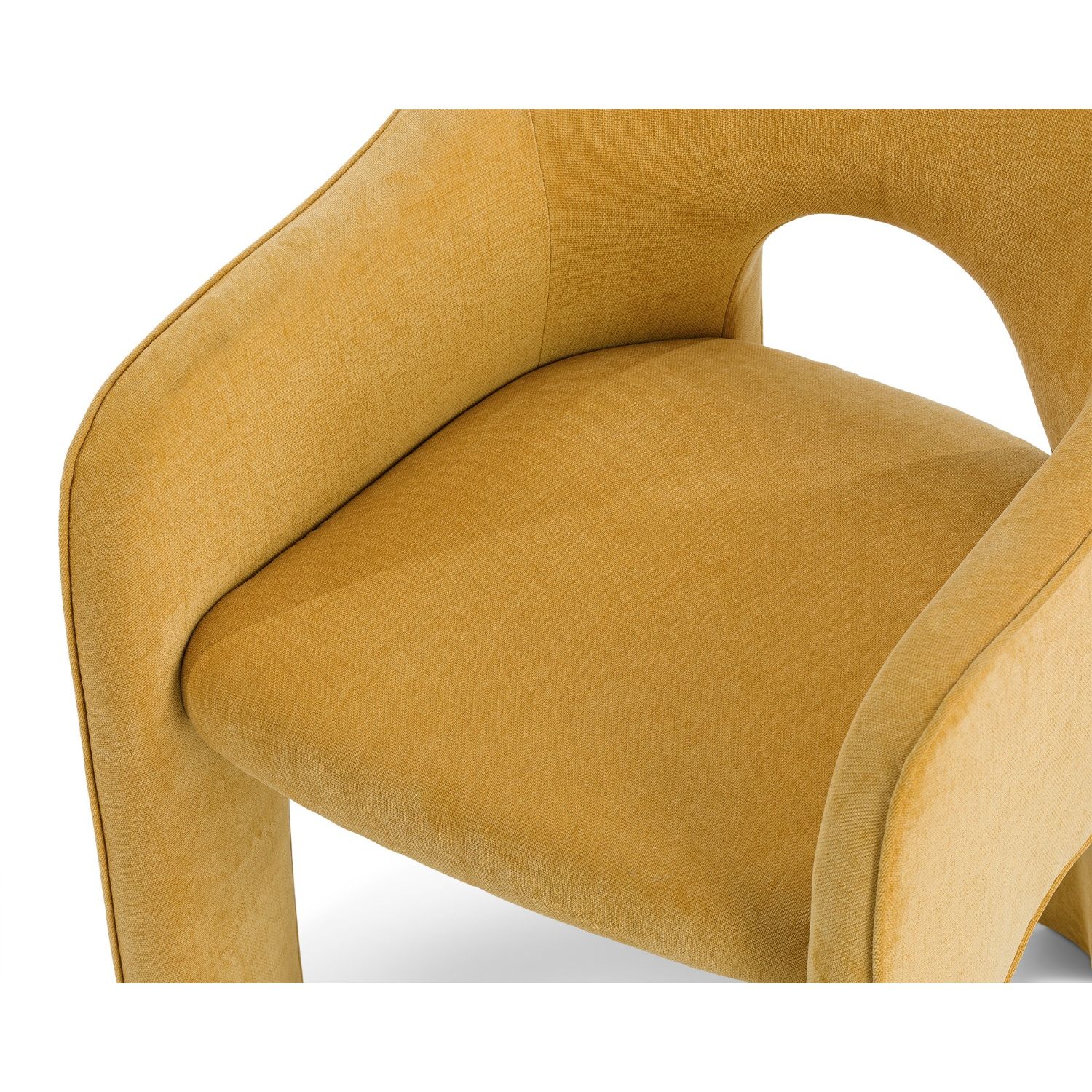 Arched dining chair completely upholstered in divine mustard coloured fabric