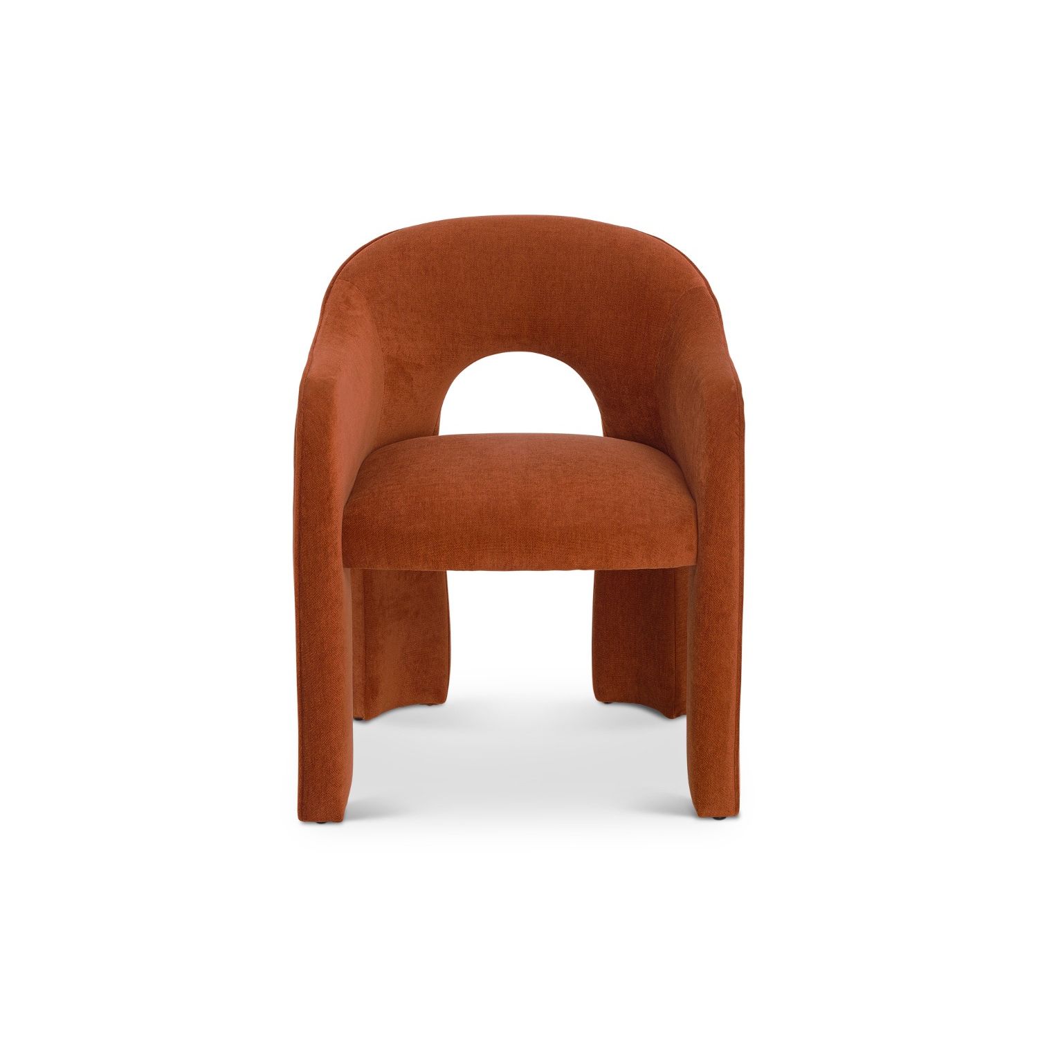 Arched dining chair completely upholstered in divine rust coloured fabric