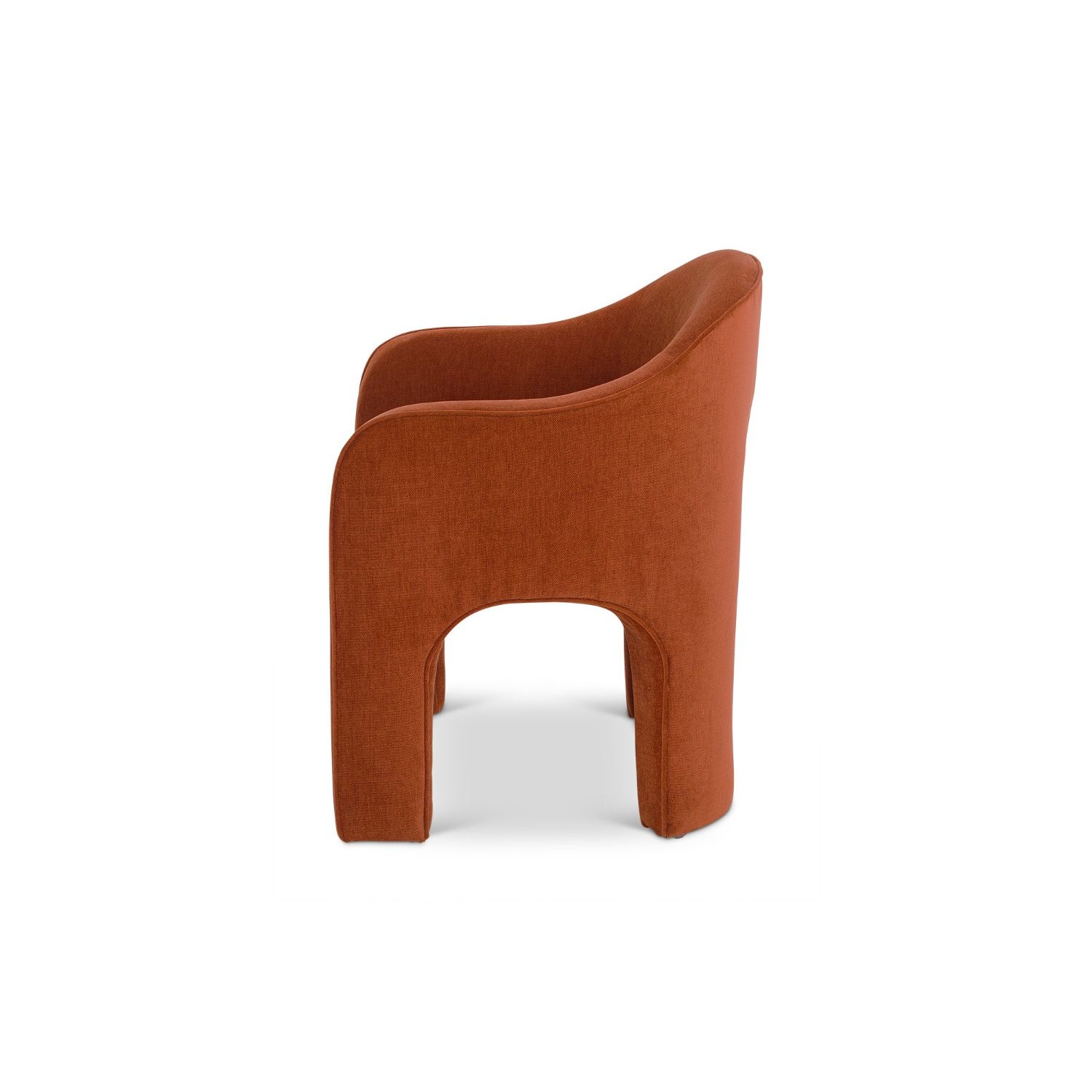 Arched dining chair completely upholstered in divine rust coloured fabric
