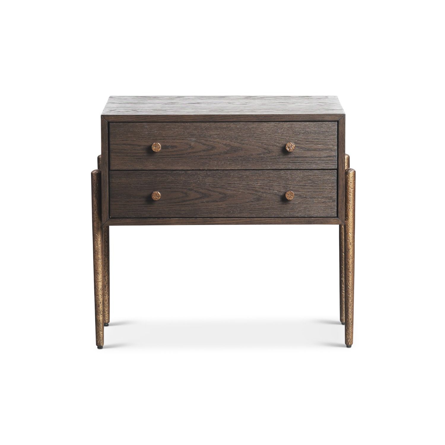 A luxury bedside table with a brown and bronze finish