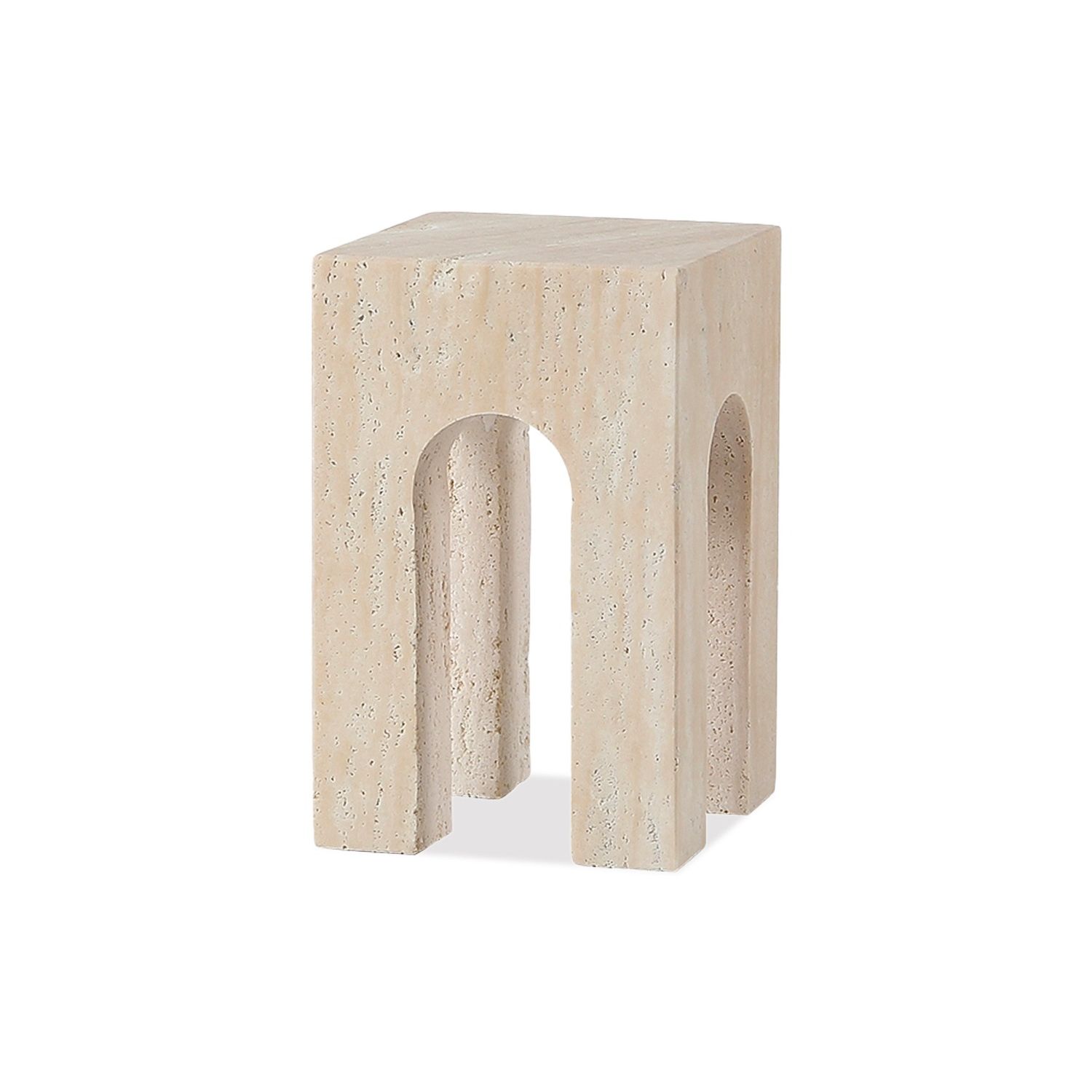 Tall beige travertine ornament with arch details