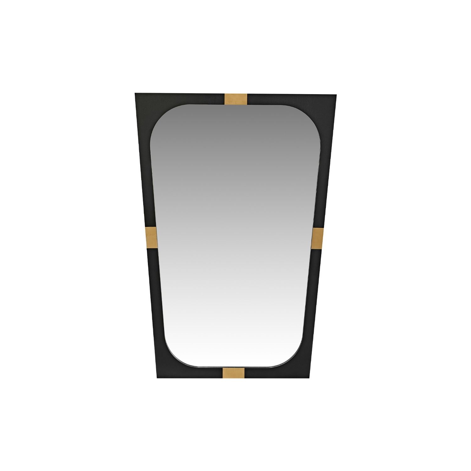 Large oblong mirror with rectangular frame and brass accents