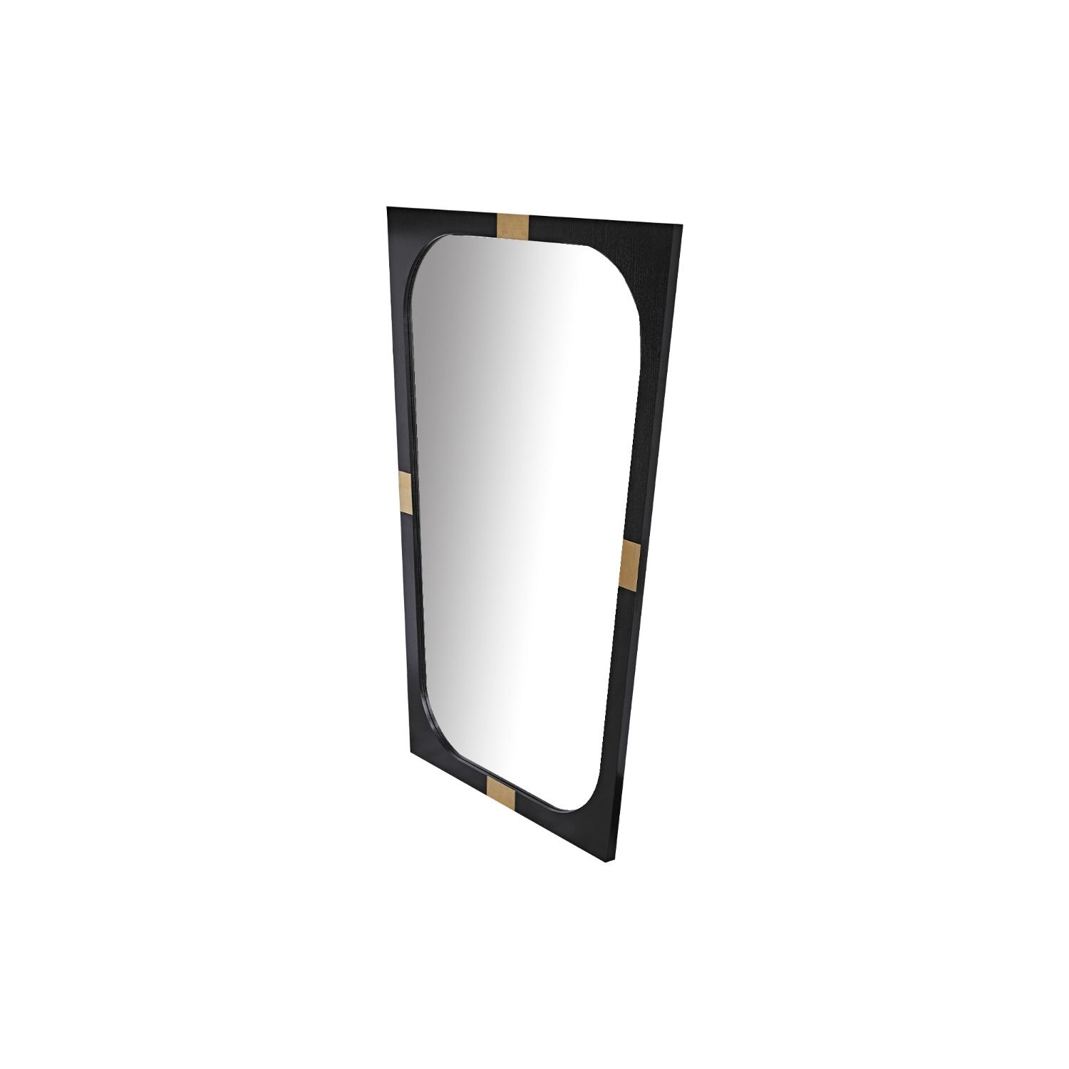 Large oblong mirror with rectangular frame and brass accents